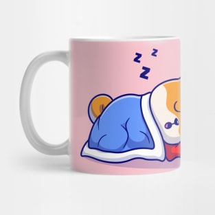 Cute Shiba Inu Dog Sleeping With Pillow And Blanket Cartoon Mug